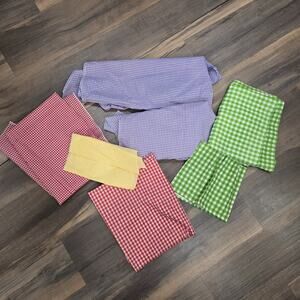 Large Lot Vintage Plaid Checkered Gingham Fabric Red Purple Green 10+ Yds